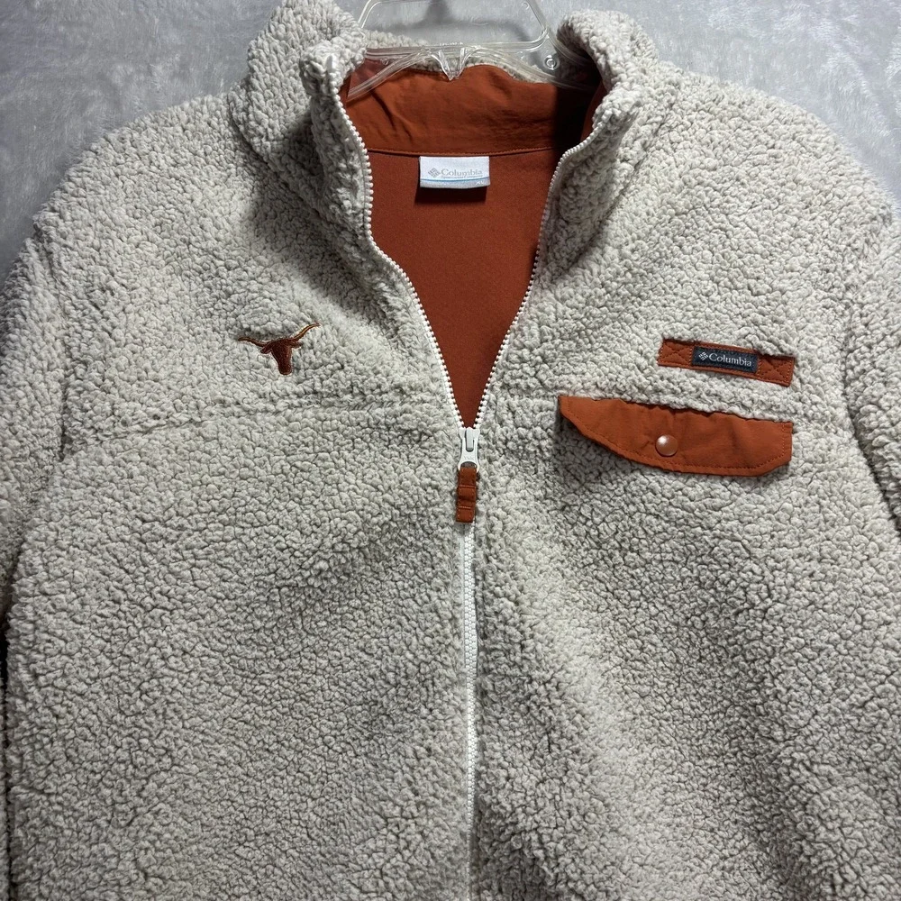 Columbia Texas Longhorns Sherpa Jacket Women's Cream Orange Full Zip XL Fleece - Picture 3 of 6